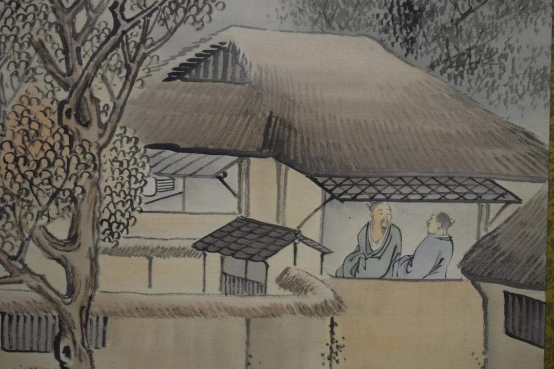 真作/前川文嶺/秋景山水人物図/杉題箱付/布袋屋掛軸HG-745