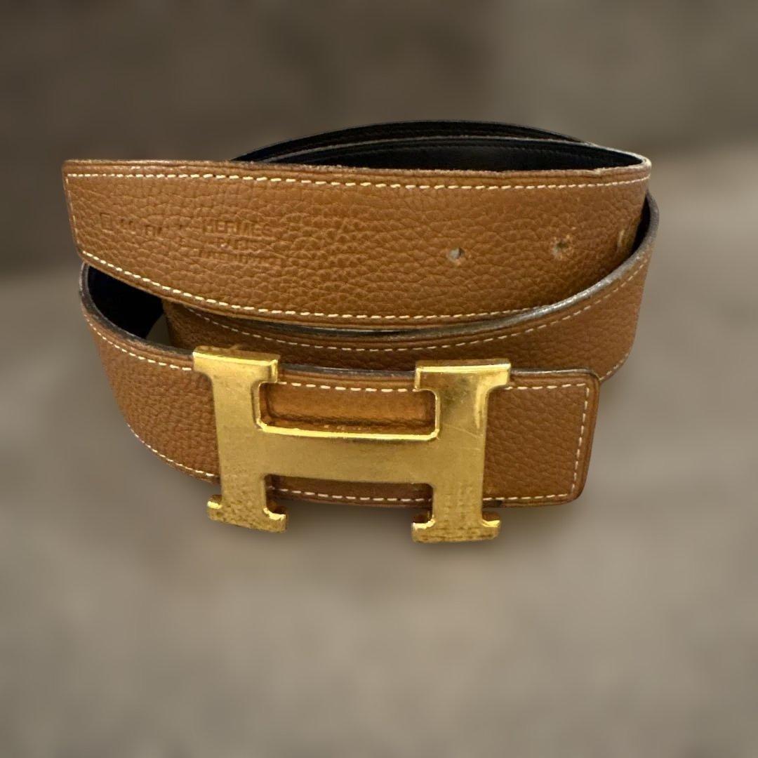 HERMES ブラウンレザーベルト H型バックル