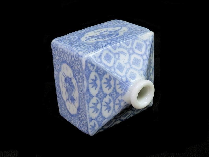 伊万里　瀬戸　染付　印判　鳳凰に麒麟の図　油壷　E416AS-fbko