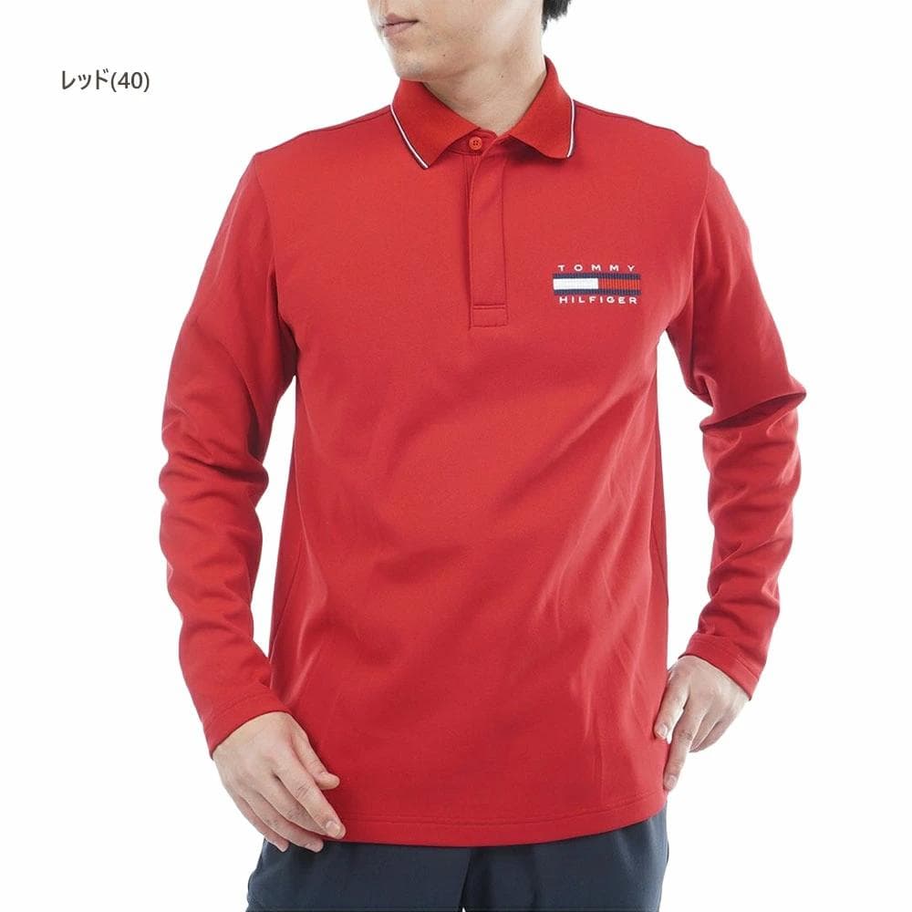 トミーヒルフィガー 長袖ジップアップポロシャツ【L寸】レッド　 thma580