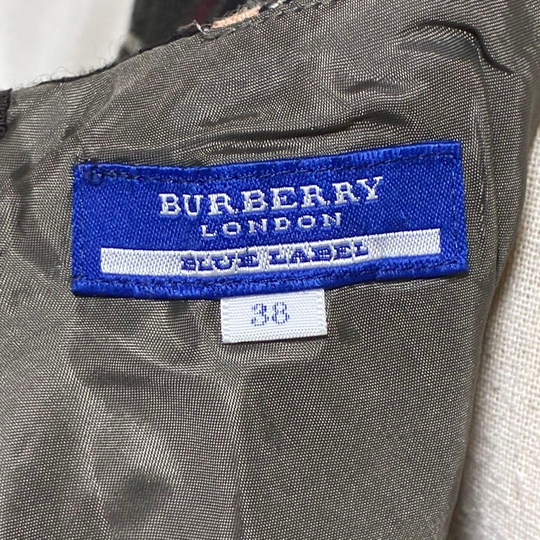 バーバリーブルーレーベル ノバチェック フレアワンピース ホースロゴ刺繍 38