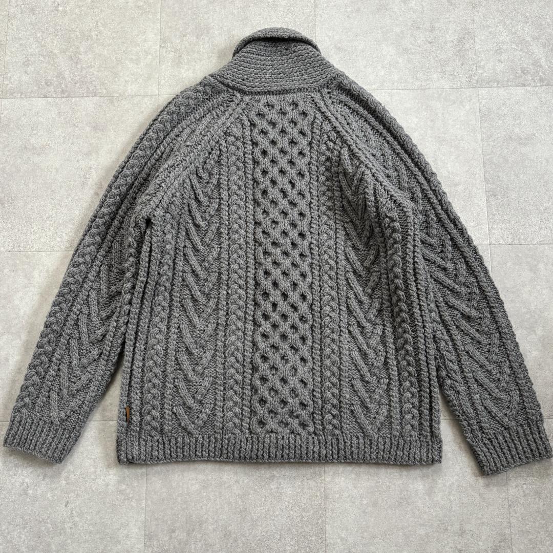 【超人気・極美品】ステューシー/ケーブルニット/厚手/ボタンロゴ/タブロゴ/XL