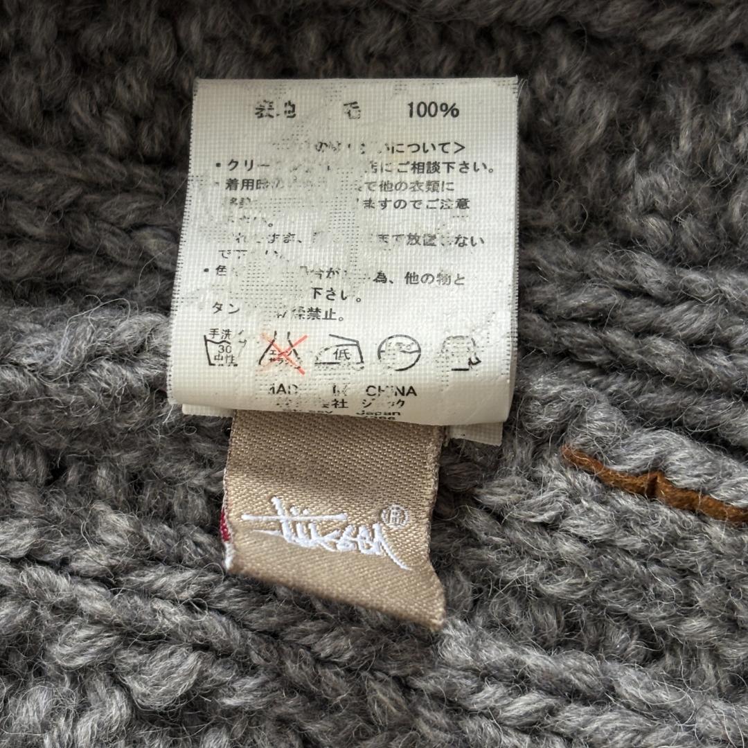 【超人気・極美品】ステューシー/ケーブルニット/厚手/ボタンロゴ/タブロゴ/XL