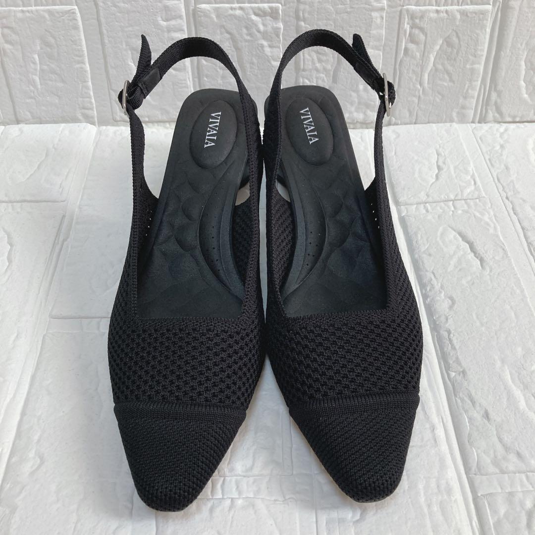 極美品★VIVAIA ポインテッドトゥ スリングバック サンダル メッシュ 黒