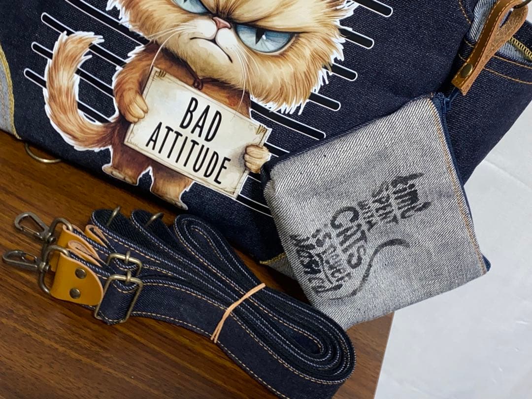 ☆岡山デニム☆悪ネコ☆トラ猫☆両面リュック対応☆4wayあおりバッグ