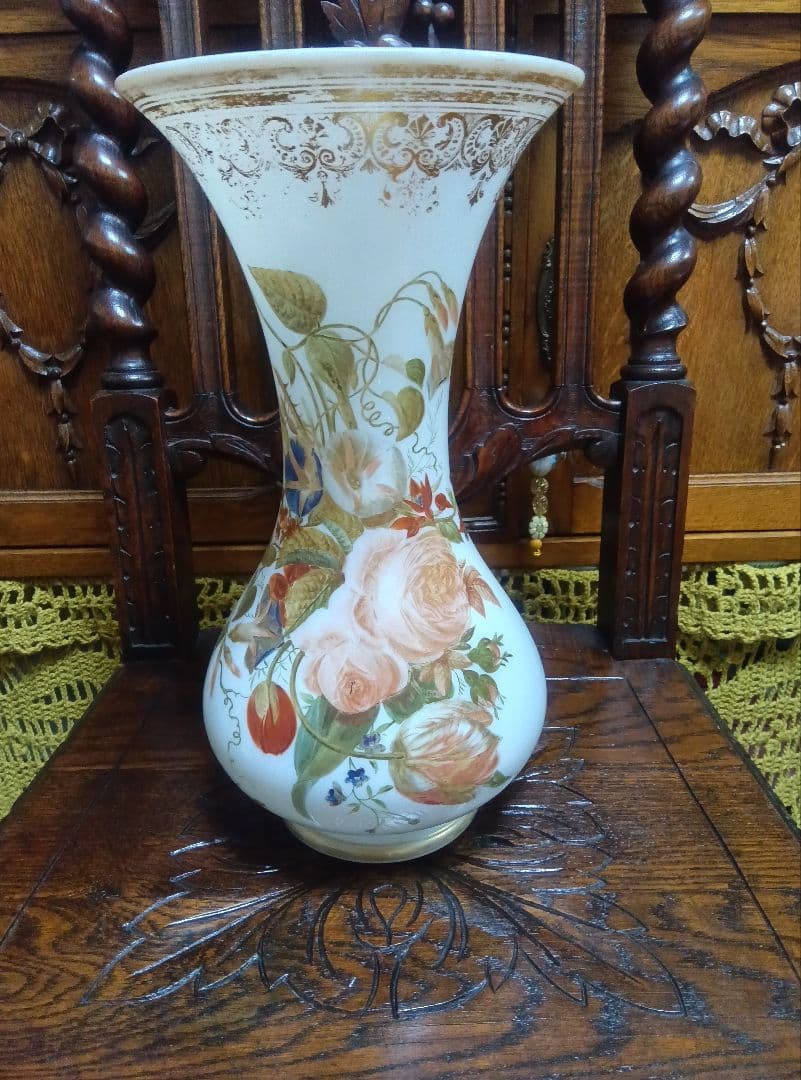 フランスアンティーク花柄フラワーベース　専用木箱付き