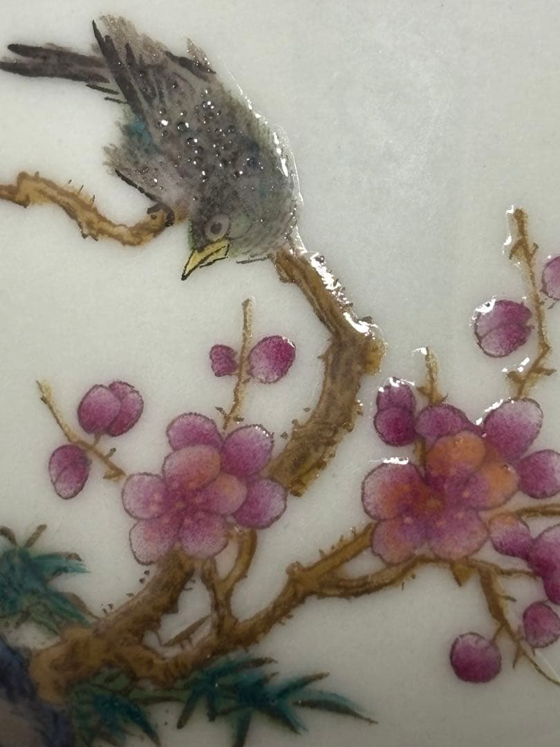 中国清時代　花鳥文茶碗 盃 粉彩　琺瑯彩　雍正年製在銘 官窯 2個セット（秋冬）