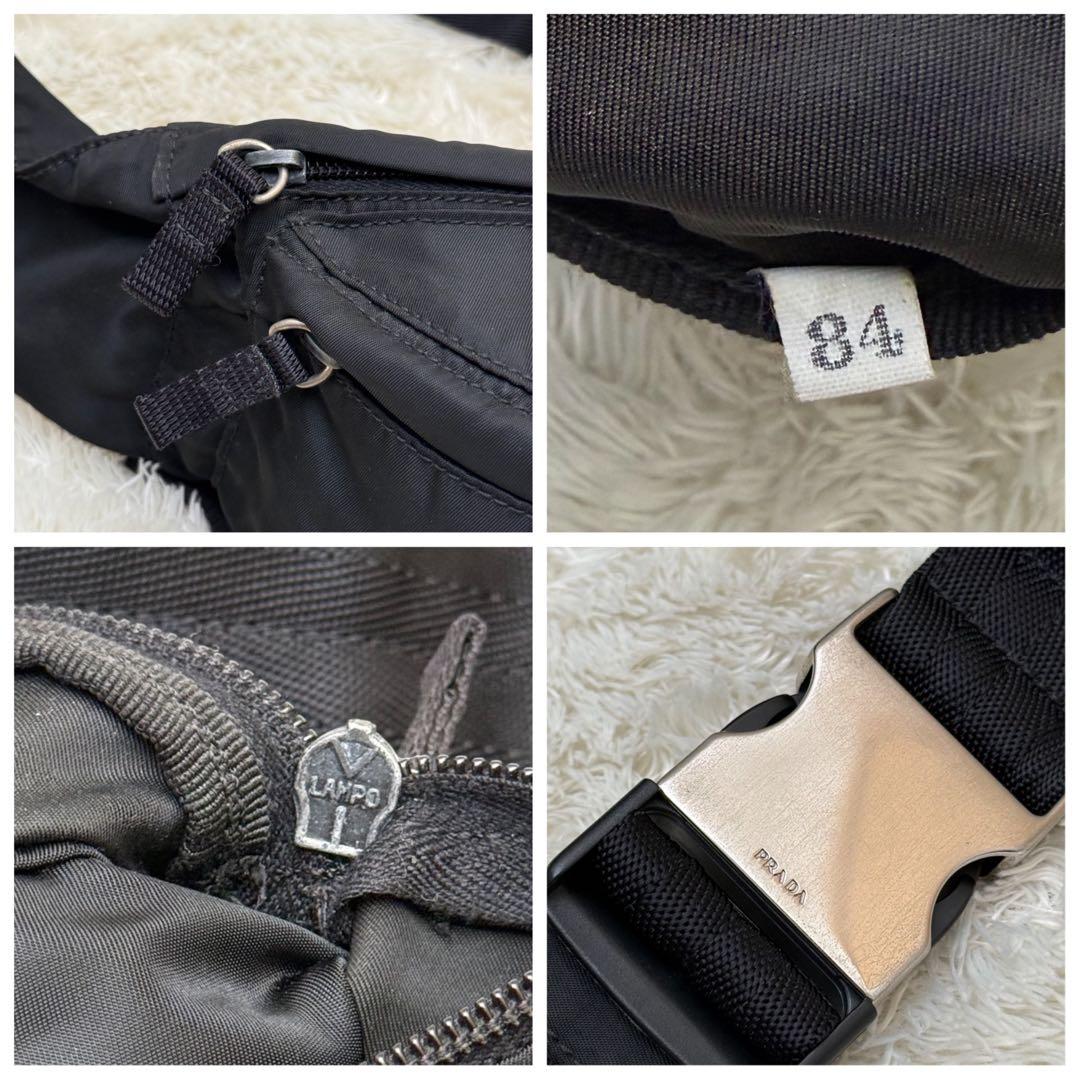 【美品】PRADAプラダ ボディバッグ 黒 白タグ 三角ロゴ ウエストポーチ