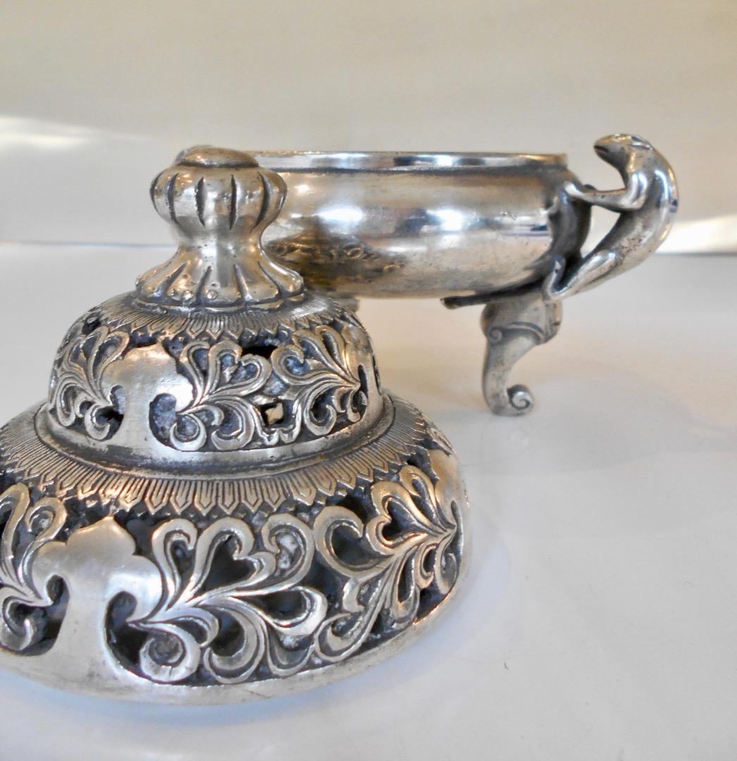 銀製の香炉！中国装飾の豪華 白銅に銀メッキ 在銘あり 古もの