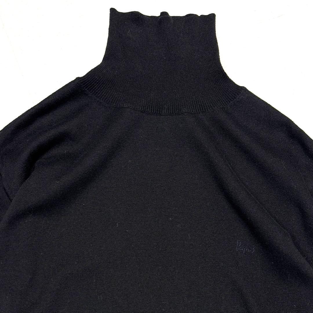 【美品/メンズL】パパス　カシミヤ　コットン　タートルネック　ニット　ブラック