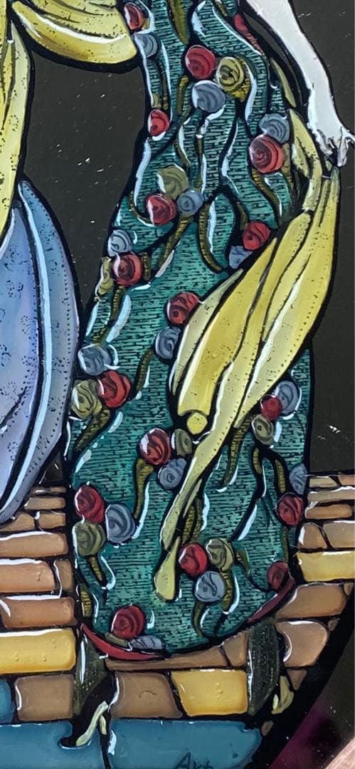 ステンドグラス ミラー絵画♦️ラタンフレーム♦️グリム童話♦️シンデレラ♦️送料込