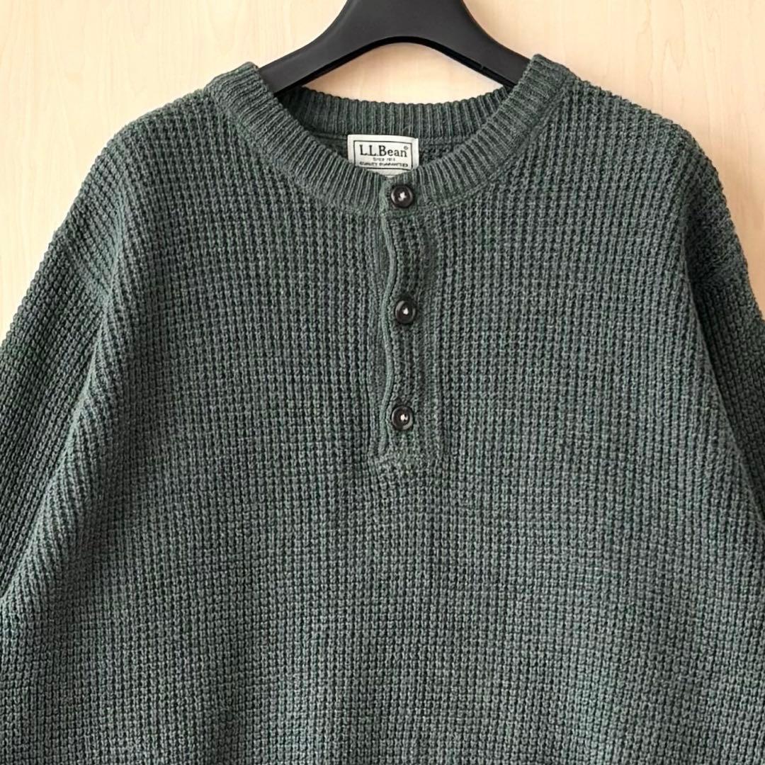 エルエルビーン　ヘンリーネック　ニット　ワッフル　コットン、ウール