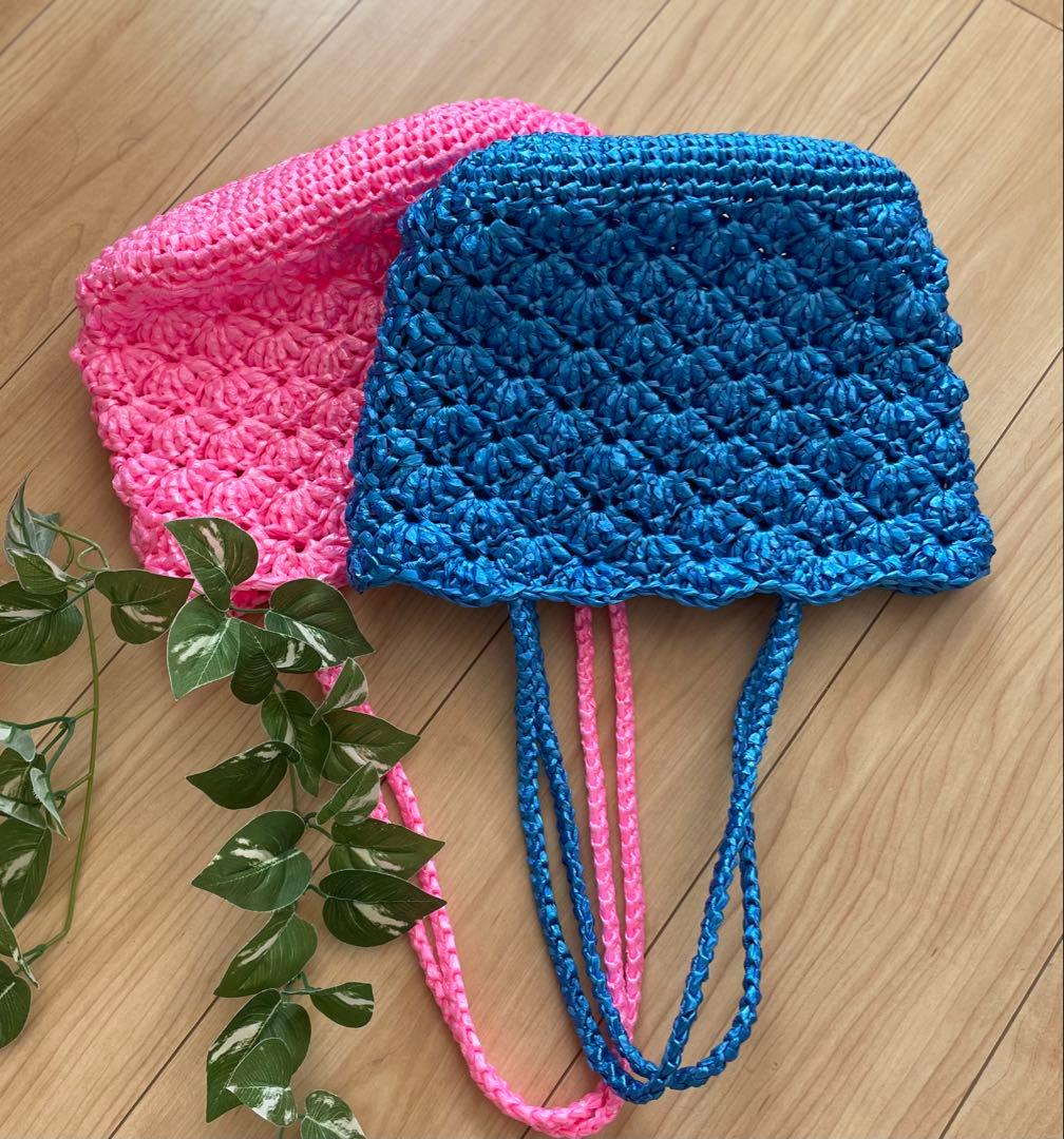 ハンドメイド・スズランテープ編みバッグ