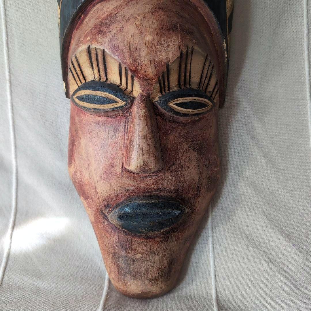 アフリカンマスク 仮面 木製 彫刻 約30cm ヴィンテージ アンティーク