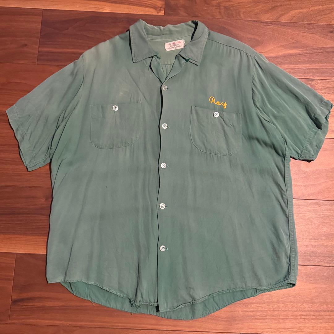 50s 60s ボウリングシャツ　緑　レーヨン
