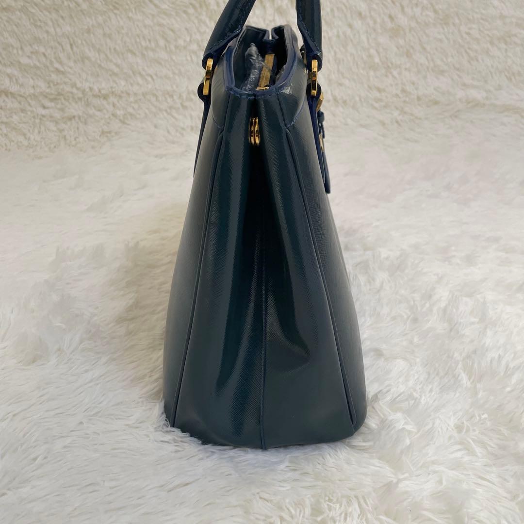 極美品 PRADA ガレリア サフィアーノ ハンドバッグ ブルー 三角ロゴ