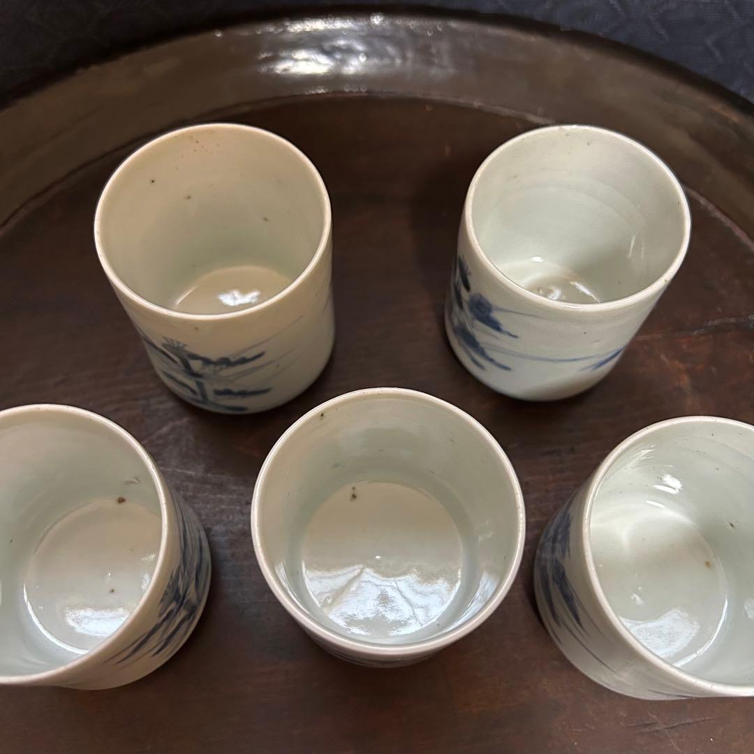 湯沢市の蔵出し品　江戸期　蝶と草花図覗き猪口　五客揃　無傷　本物保証