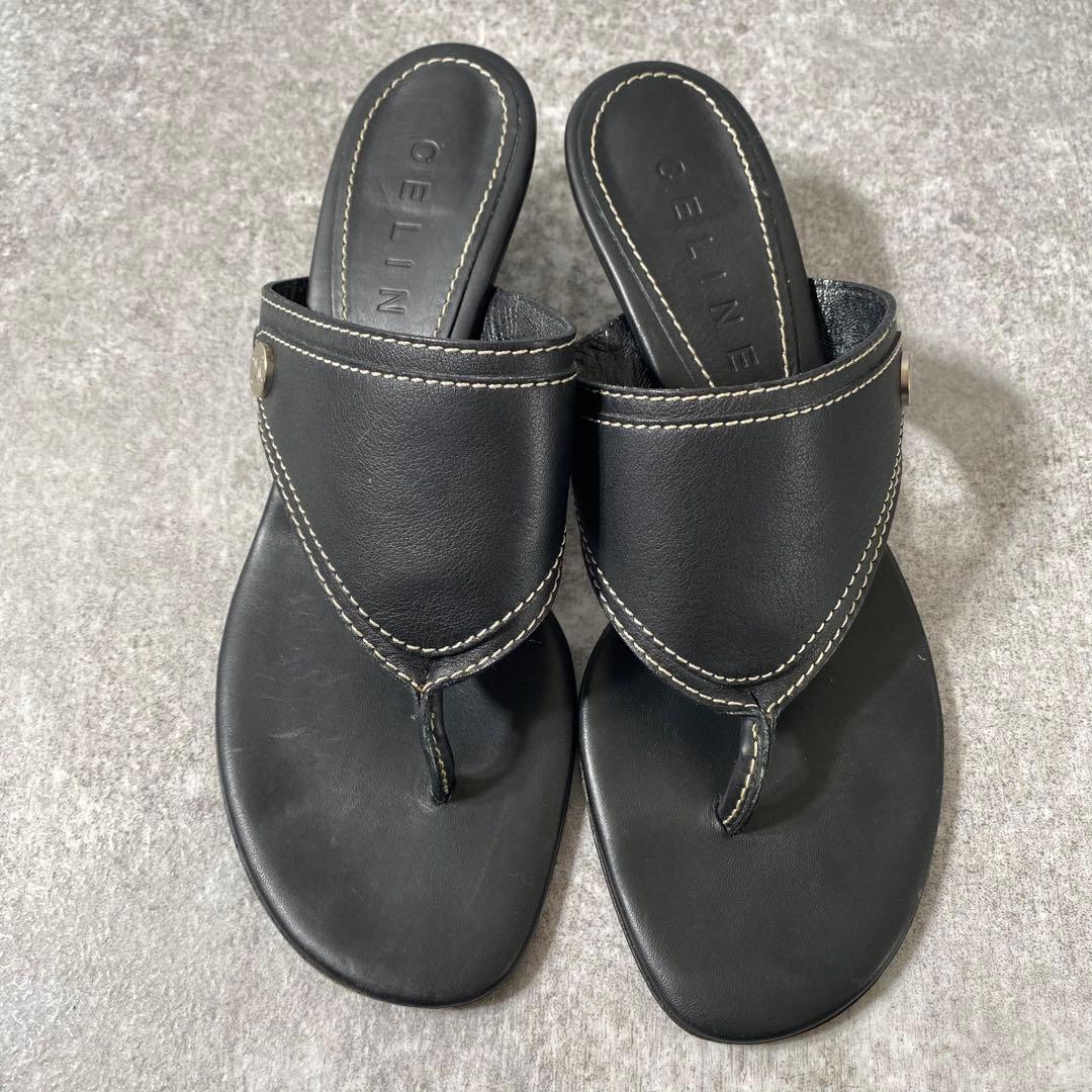 美品　CELINE セリーヌ　サンダル　フラット　ブラック 黒　レザー 25cm
