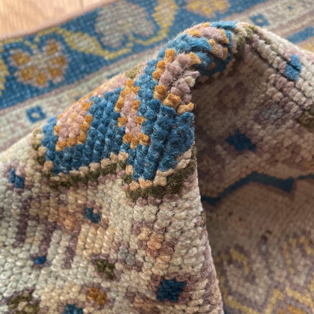 54×51㎝◇トルコヴィンテージラグ　ブラウン　ブルー　幾何学模様611