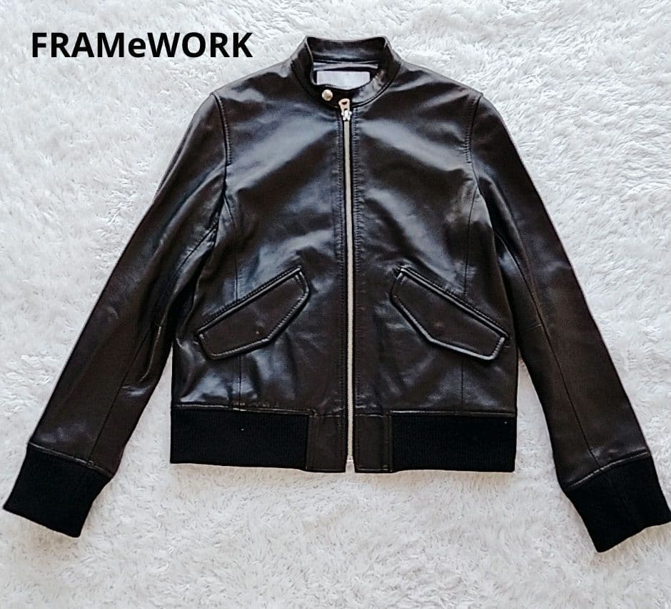 【美品】フレームワーク　ラム　ジップアップ　ライダースジャケット　黒　シングル