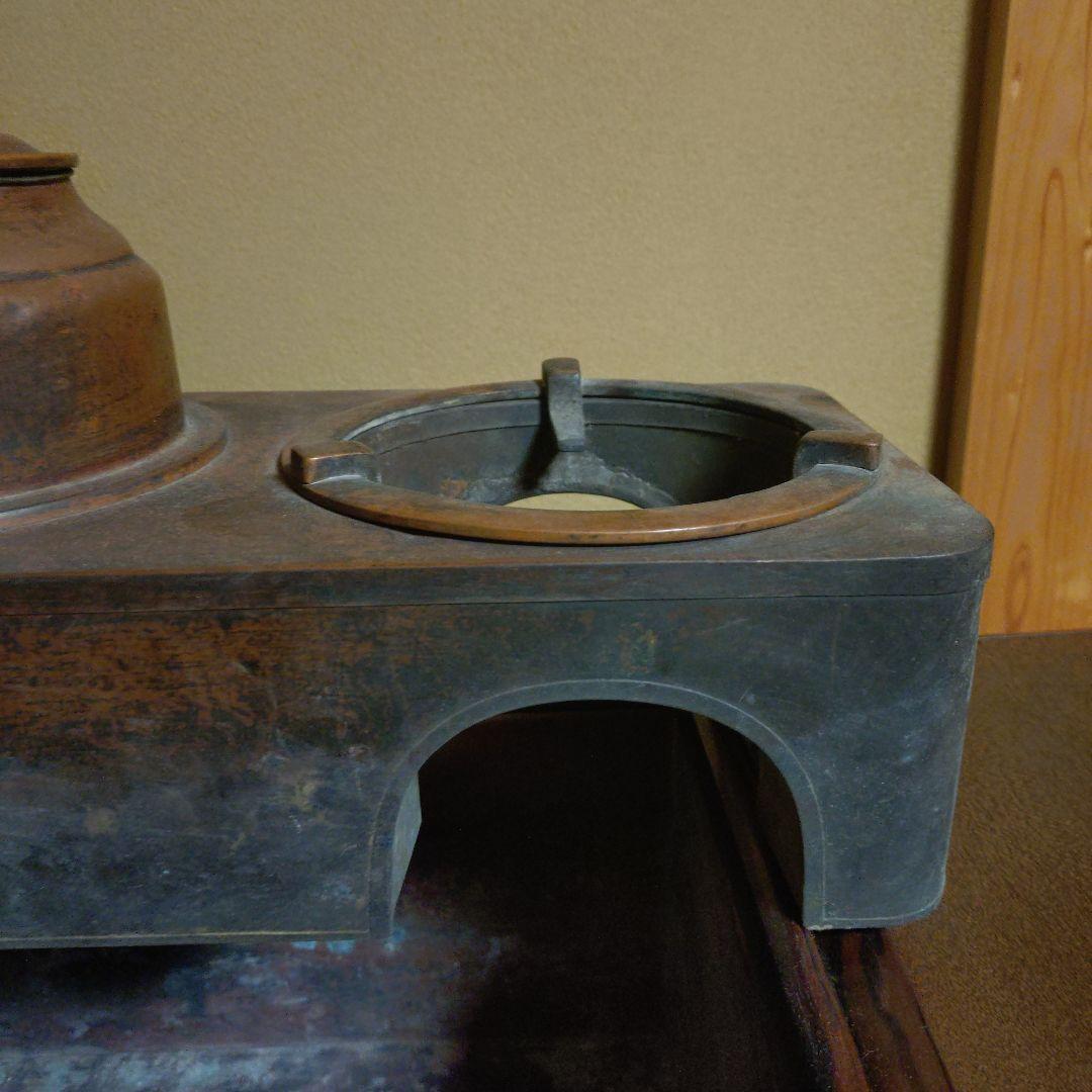 木製長火鉢 燗銅壺付 昭和レトロ 古民家 古道具 骨董品 おまけ火箸・煙管・灰掻