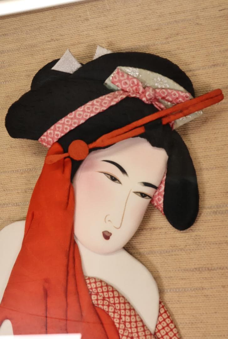 時代　押絵　美人　花魁　遊女　縦約105㎝×横約49.5㎝　特大 BJ212