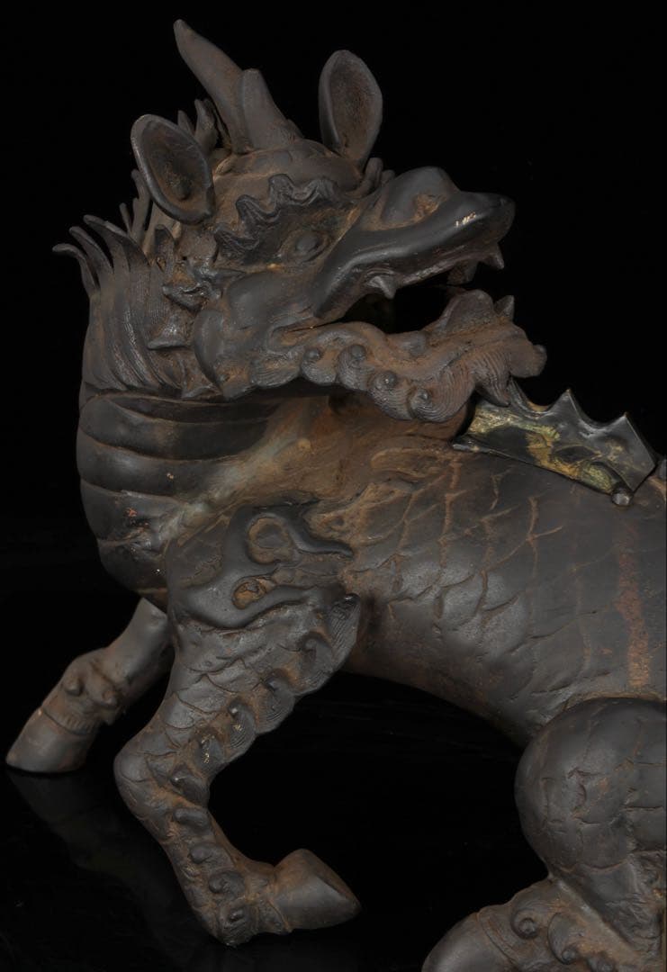 中国古玩 古銅製 麒麟香炉 細密彫刻 霊獣 瑞獣 香道具 唐物 古美術 骨董品