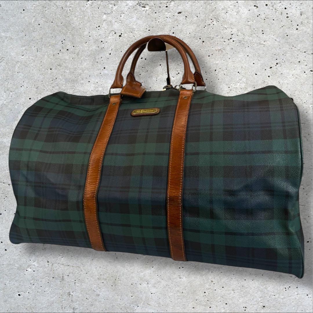 ポロラルフローレン 2way ボストンバッグ ショルダー チェック柄 PVC