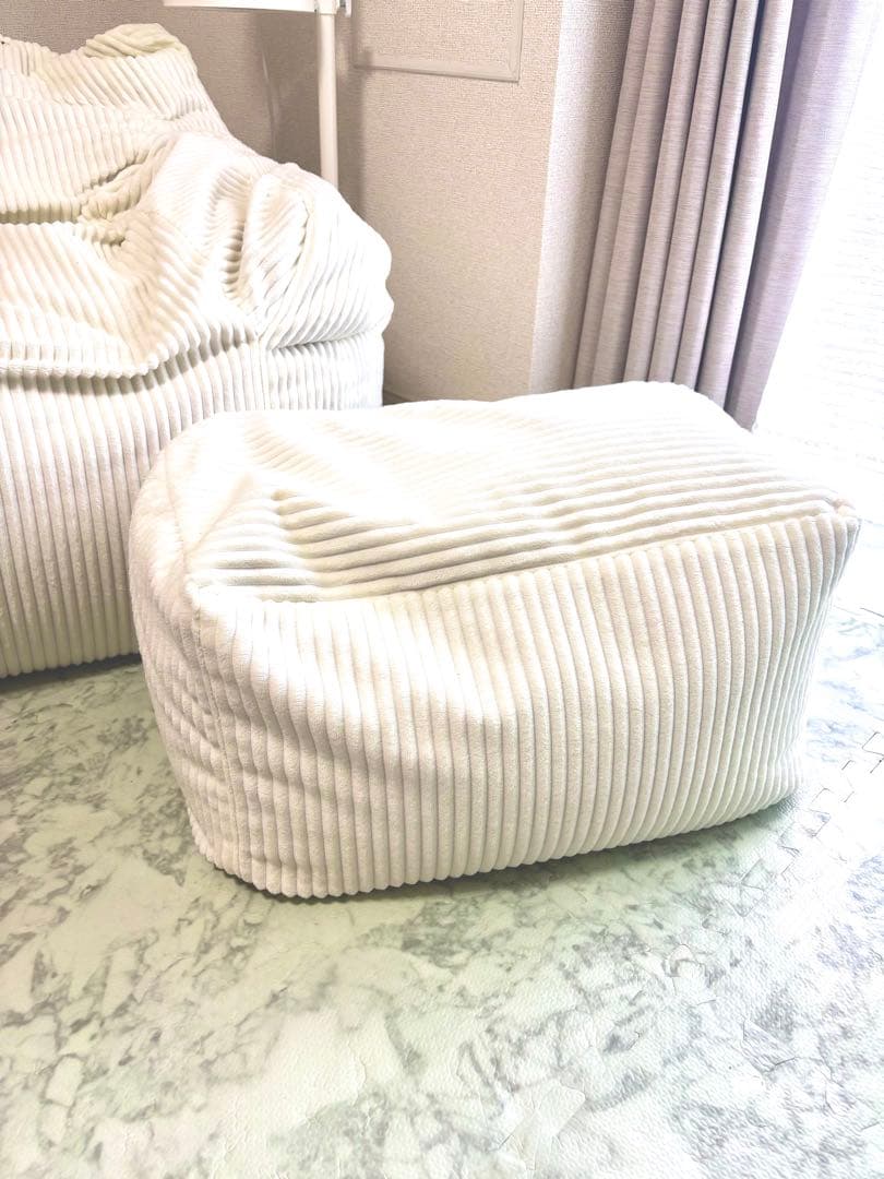 コーデュロイ ビーズソファ アイボリー　LOOSY HUGME