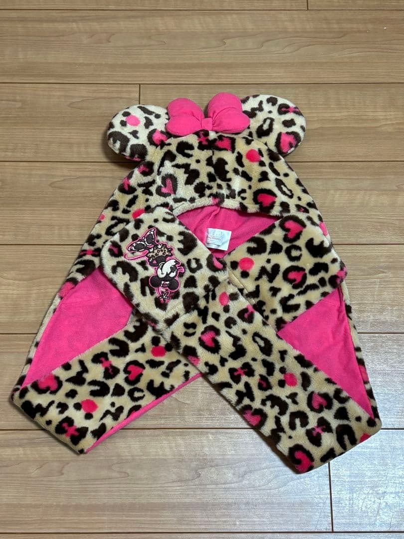 ミニー　ヒョウ柄　マフラーキャップ