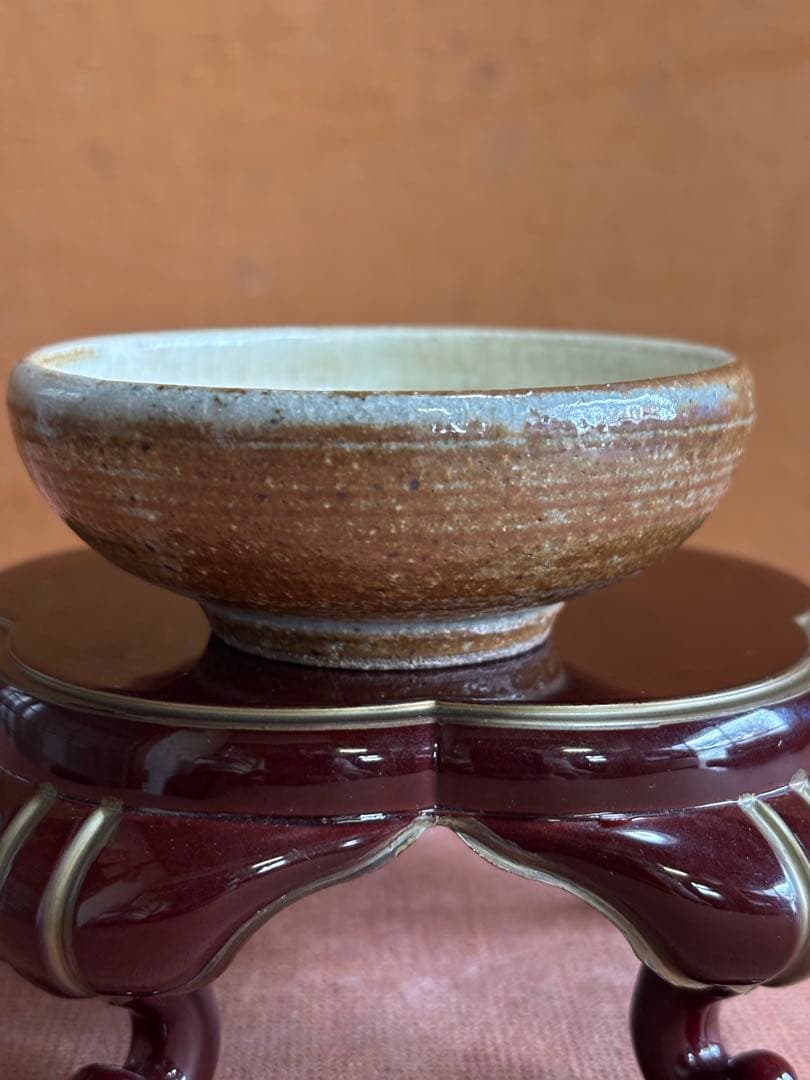 河井寛次郎作鉄釉染付丸鳳凰文平酒盃　検森の春の元日