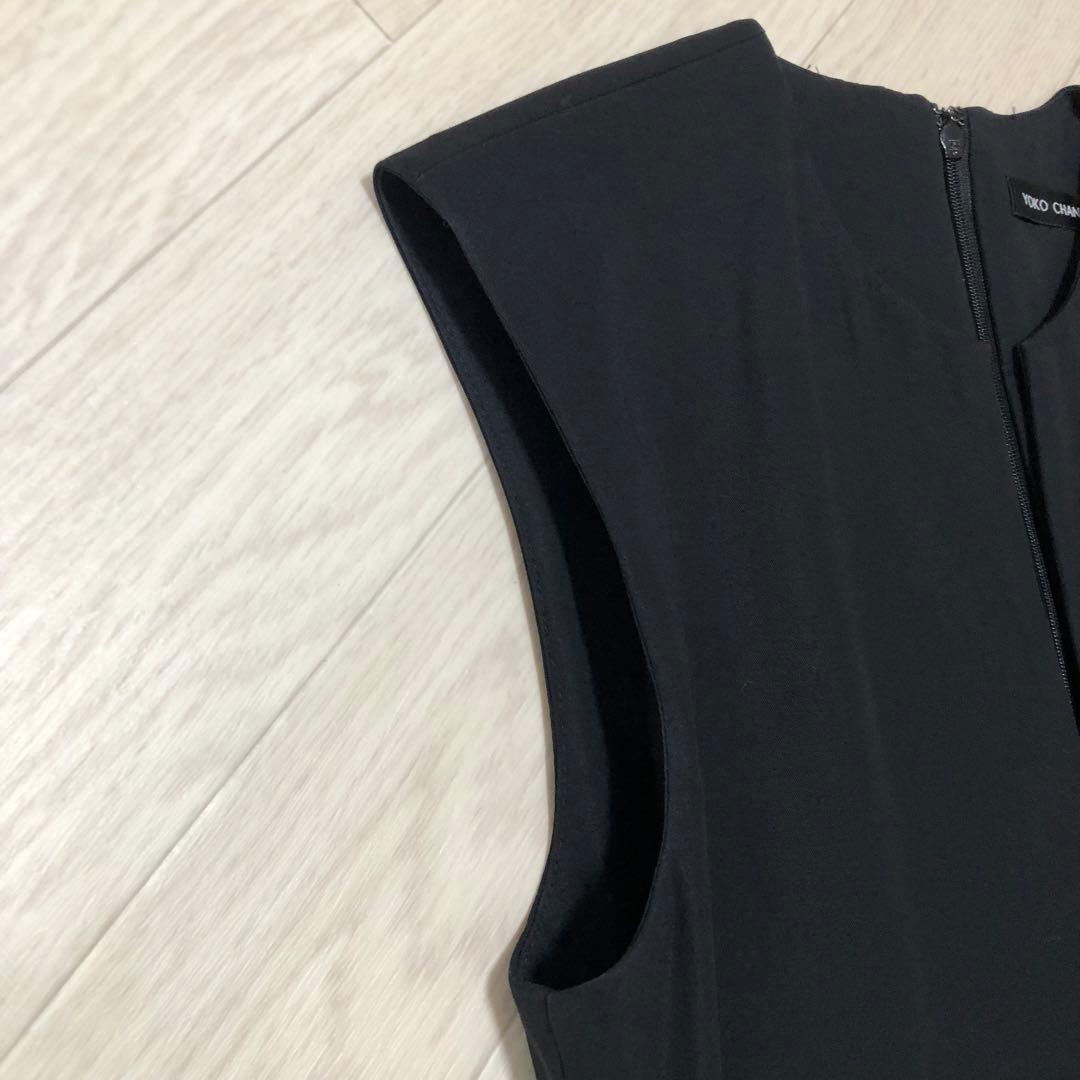 ヨーコチャン ウエストパール付　ノースリーブワンピース 膝丈　ブラック