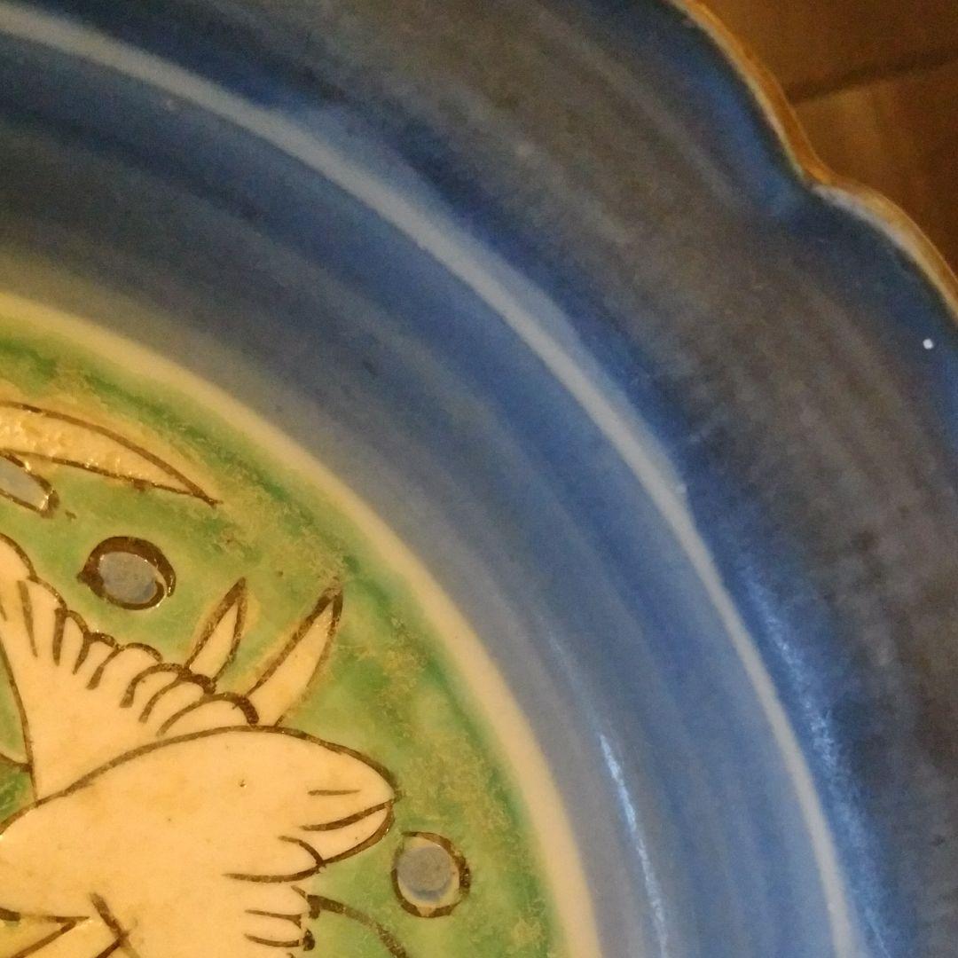 瑠璃薬鷺三羽図深皿