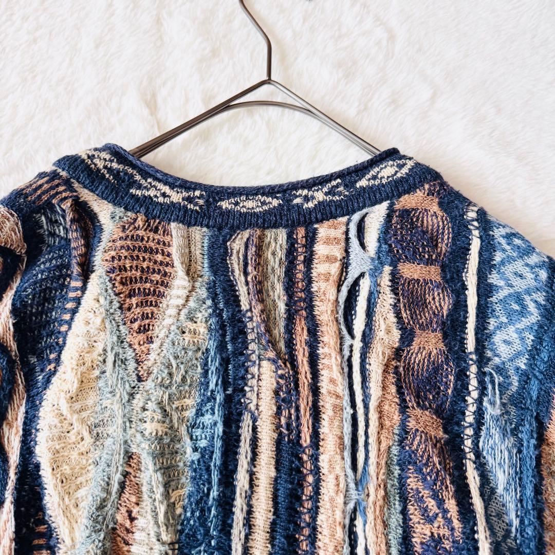 5568 希少✨ クージー 3Dニット セーター ブルー系 立体 リネン L