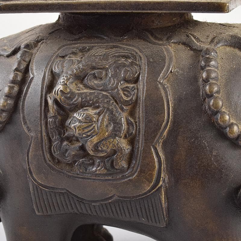 中国　古銅鍍金　象香炉　G　R5119