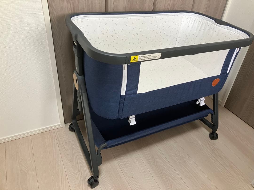 HZDMJベビーベッド キャスター付き ネイビー