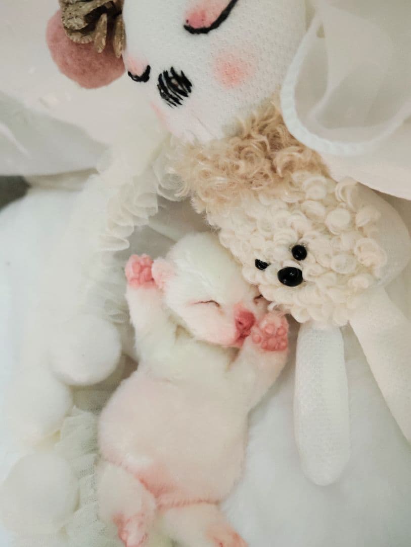 生後１日❤生まれたての子猫ちゃん♡バスケットとクマたん♡アートドール♡ぬいぐるみ