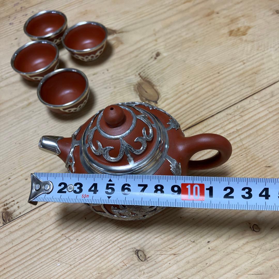 中国美術　紫粘土茶壺（急須の意）ピューター鋳