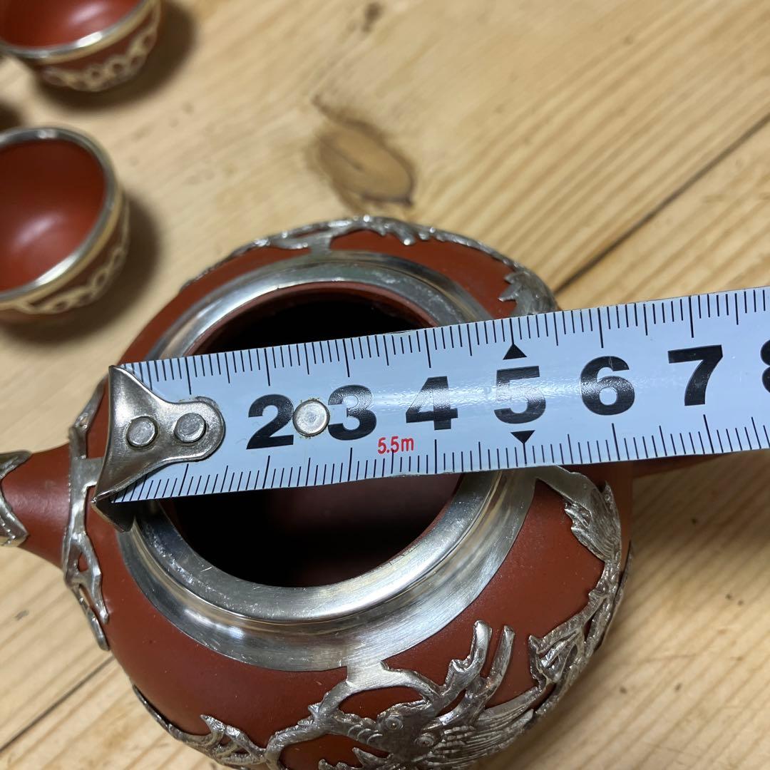 中国美術　紫粘土茶壺（急須の意）ピューター鋳