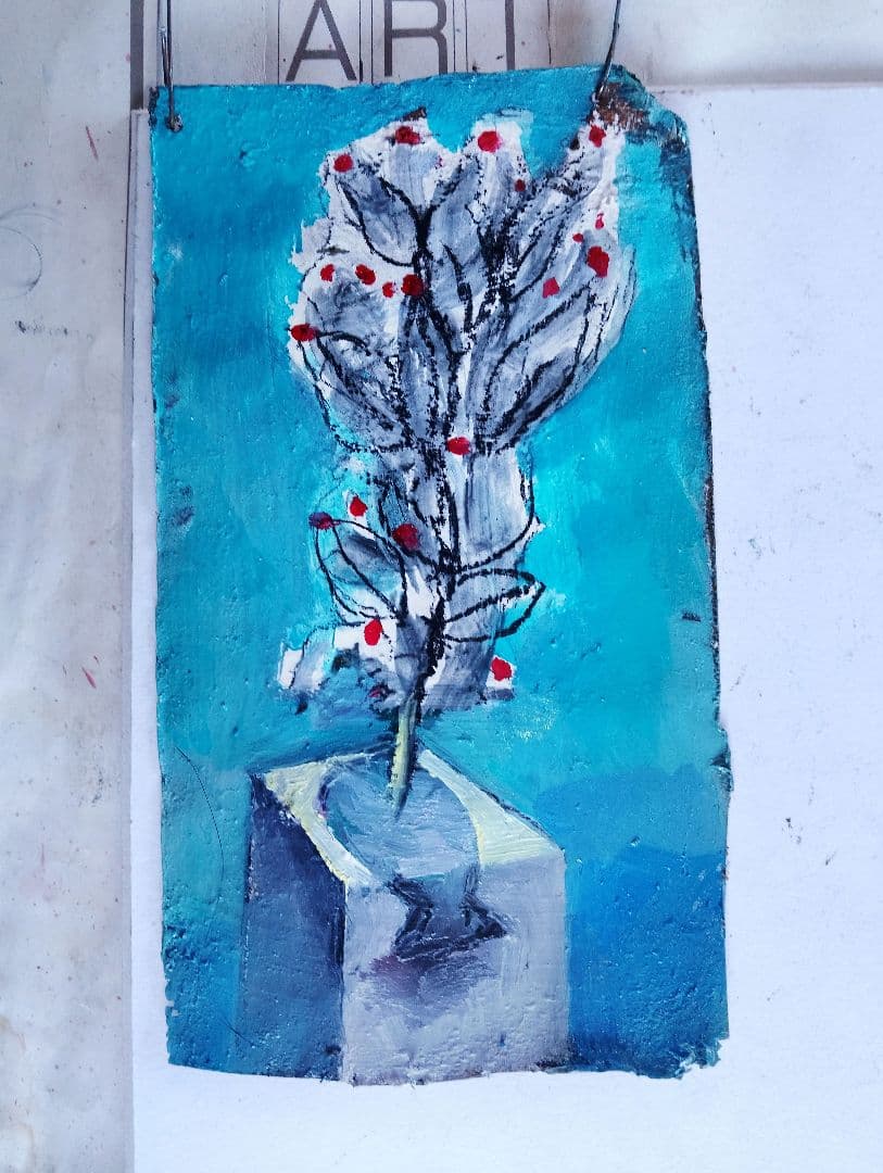 抽象的な植物の油彩画