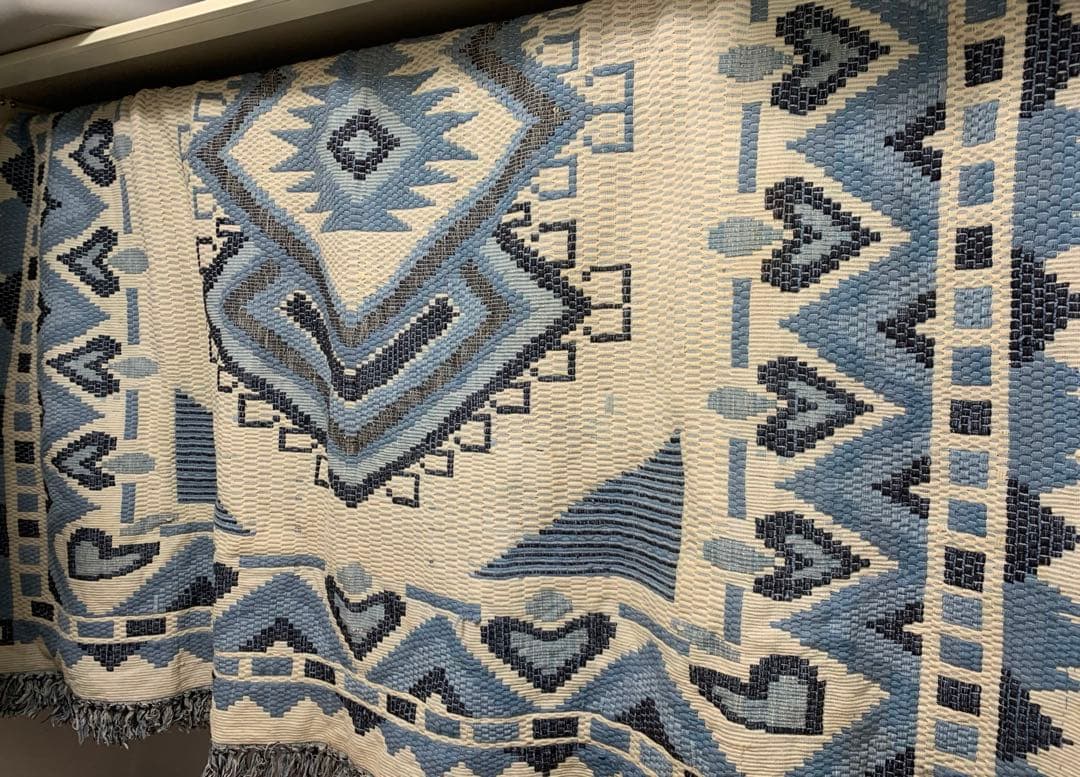 幾何学模様のラグ キリム 絨毯 インド 昭和レトロ 当時物