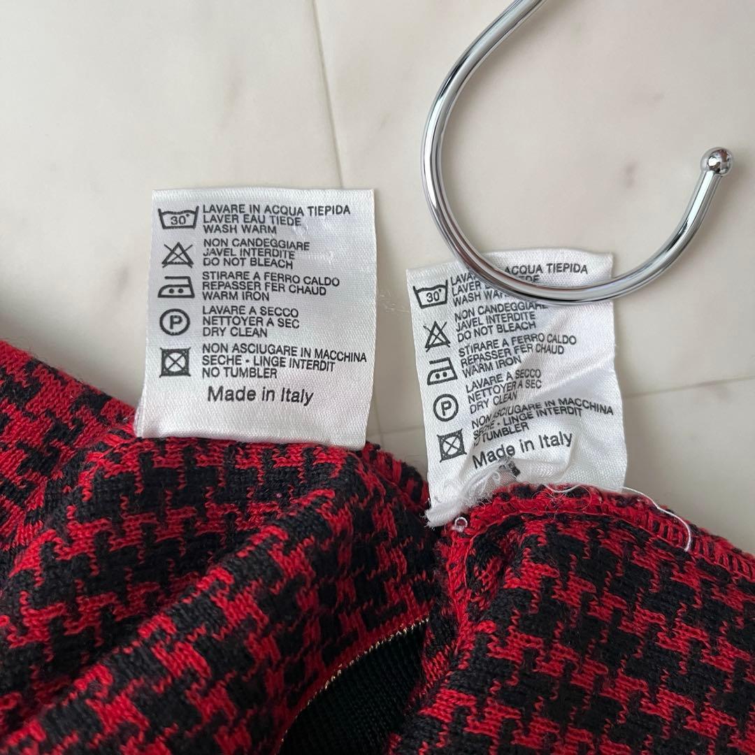 美品♡クリスチャンディオール ロゴ刺繍 千鳥格子 アンサンブル M レッド