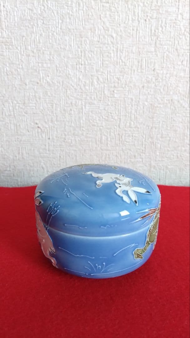 昇峰　伊藤南山　清水焼　京焼　鳥獣戯画　蓋物　小物入れ　交趾