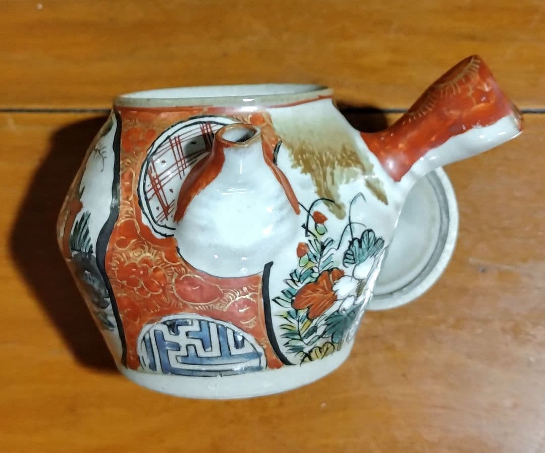 九谷焼 赤絵 金彩 人物 花絵 茶器セット 7点 明治時代物