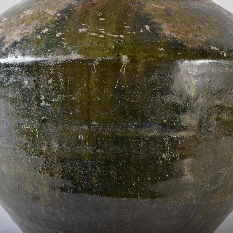 中国　漢時代　紅陶　緑釉壷　銀化壷　時代箱付　V　R8299B