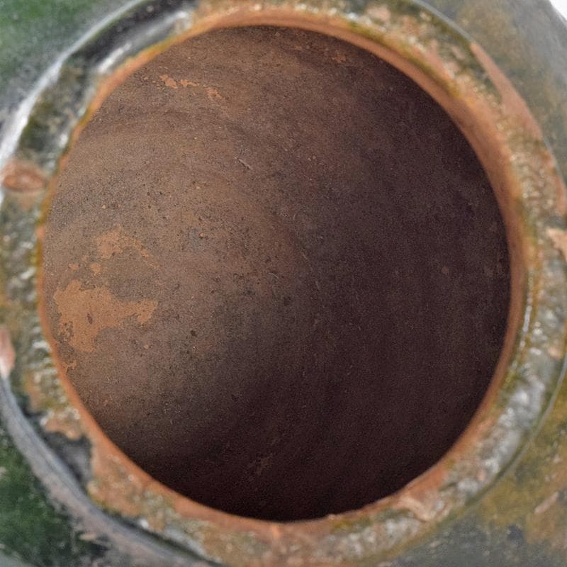 中国　漢時代　紅陶　緑釉壷　銀化壷　時代箱付　V　R8299B