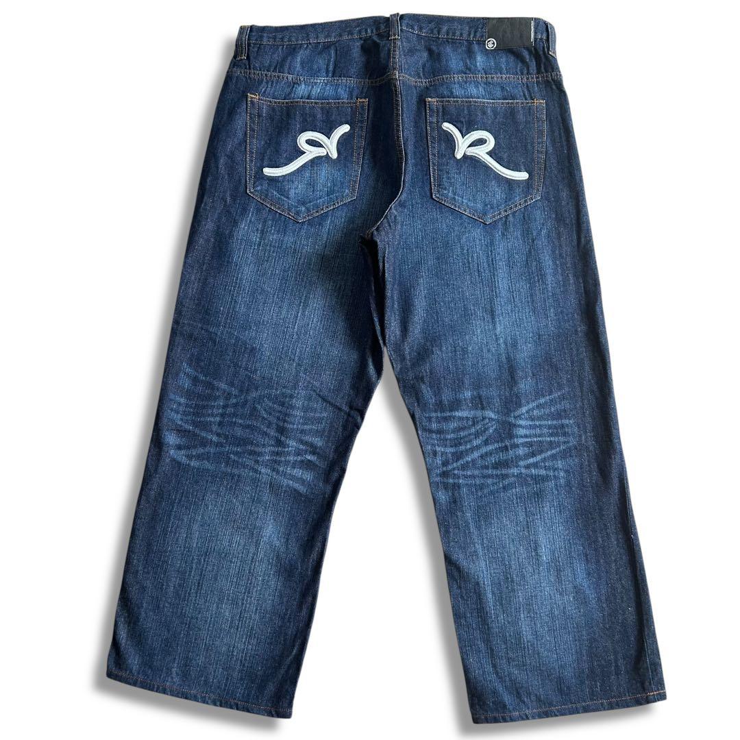 美品 希少 ロカウェア ROCAWEAR バギー デニム W40 デカロゴ 刺繍