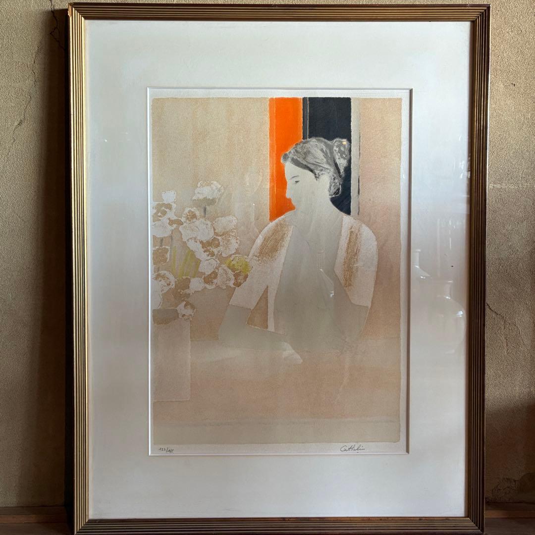 ベルナール・カトラン「白いカサキンの少女」リトグラフ　サイン入　25.11.26
