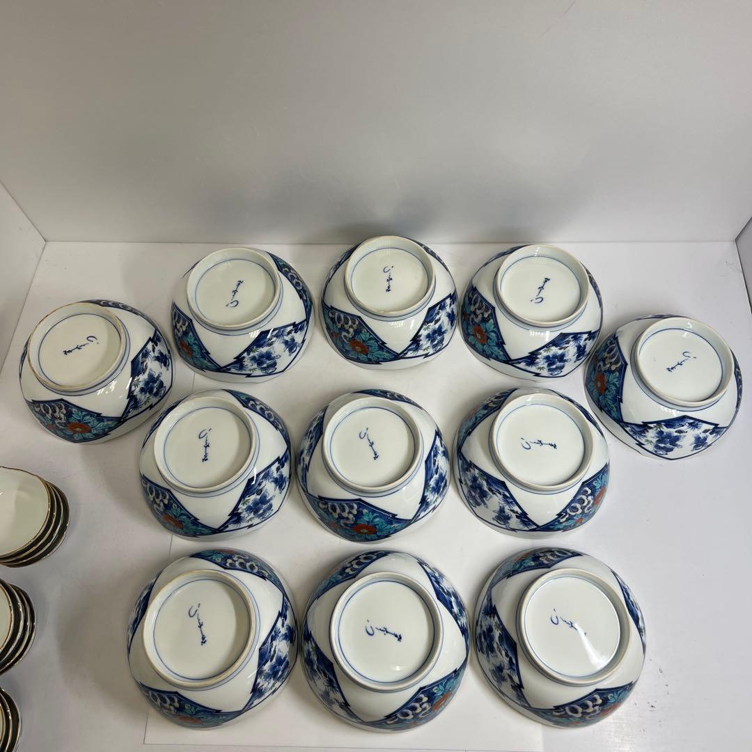 肥前有田焼　幸右衛門　染錦牡丹唐子文向付食器一式　共箱　東Y8-0128①