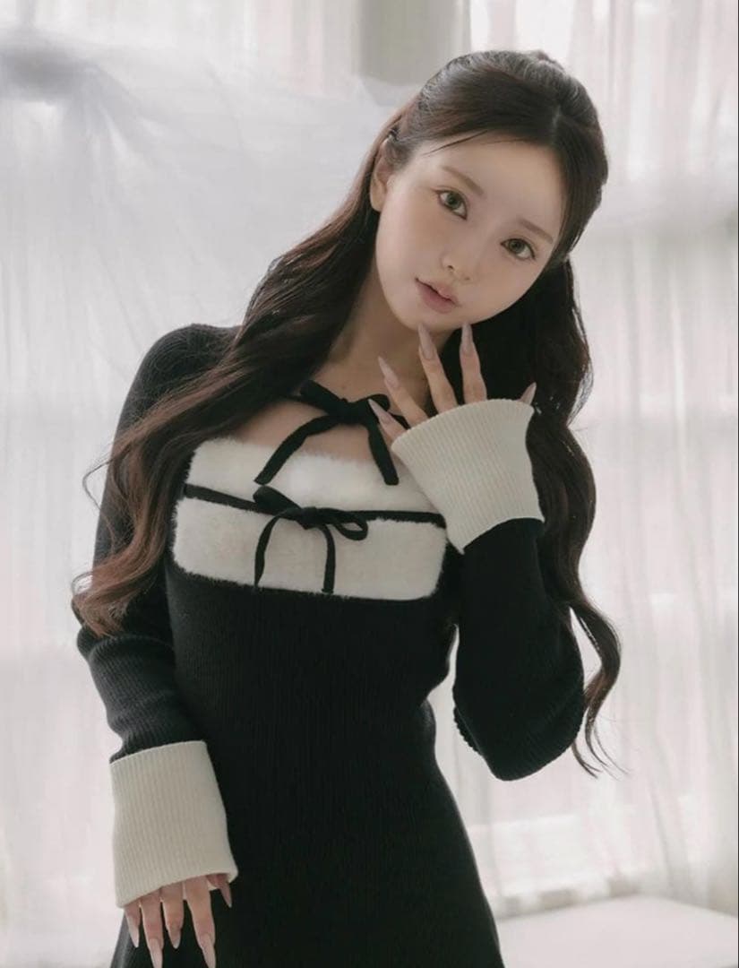 【正規品】Darich リボンファーフレアニットミニワンピース FREE